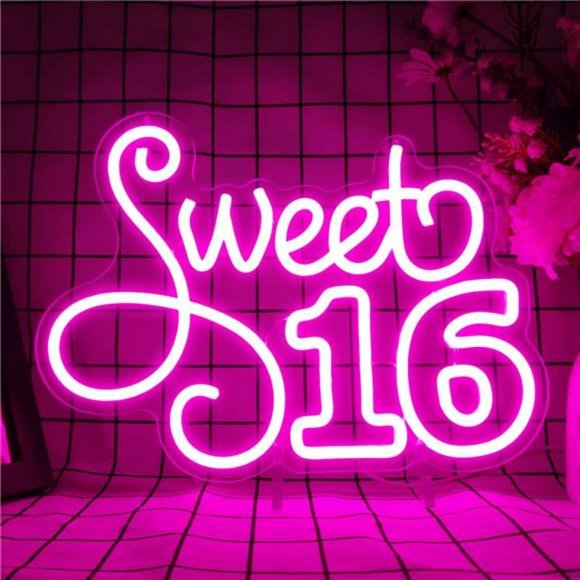 Sweet 16 Neon Sign Dimmable LED Neon Signs for Girls 16th Birthday Bright VIVID - Picture 1 of 7